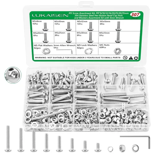 Miniatura 14 de Surtido de 1500 piezas de tornillos, tuercas y arandelas, kit de pernos y tuercas métricos M2 M3 M4 M5 M6 con cabeza hexagonal de casquillo, acero