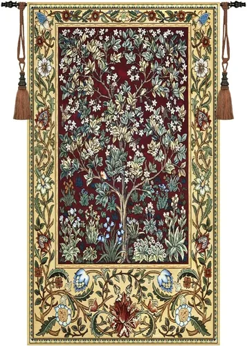 Miniatura 2 de Aubelin Tapiz pequeño Rubí, William Morris, árbol de la vida, tapiz de arte fino para colgar en la pared, tamaño 35 x 27 pulgadas