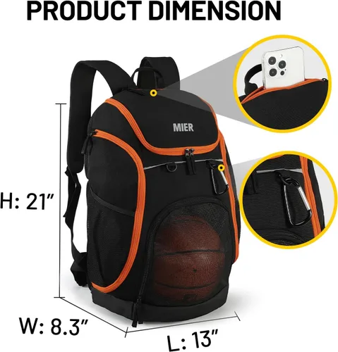 Miniatura 3 de MIER Gym Backpack 40L Basketball Backpack with Ball Compartment & Shoes Storage Multi-Functional Sports Soccer Bag Large Equipment Back Pack