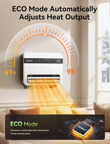 Miniatura 4 de Givebest - Calentador de pared para uso en interiores, calentador eléctrico de 1500 W, oscilación vertical de 120°, compatible con Alexa, termostato