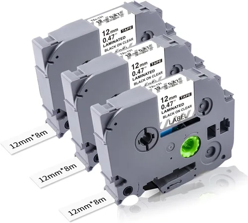 Paquete de 3 cintas TZ de 0.47 pulgadas de repuesto para Brother TZe-131 TZ-131 P Touch cinta de etiquetas de 0.47 pulgadas laminada negra sobre