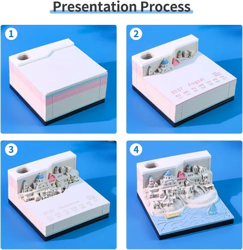 Miniatura 7 de Calendario de piezas de tiempo 2024, bloc de notas de calendario 3D con luces LED y soporte para bolígrafo, calendario de escritorio creativo, bloc
