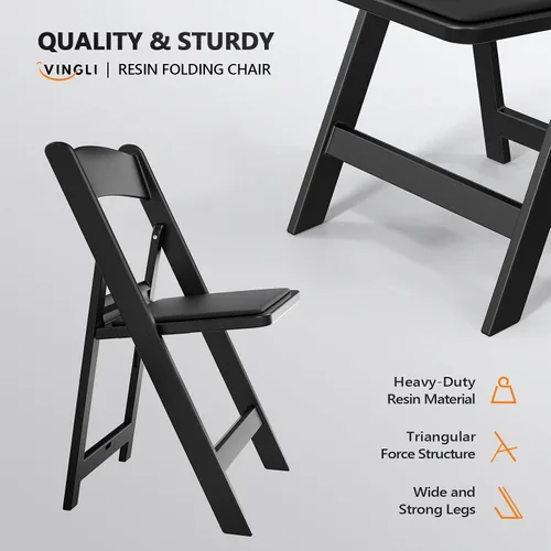 Miniatura 4 de FCH Silla plegable de plástico con asiento acolchado, sillas plegables de resina con cojín suave, cómoda y resistente, adecuada para interiores