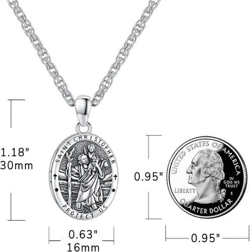 Miniatura 3 de Eusense Collar con colgante de plata de ley 925 de San MiguelSan Benito para hombres y mujeres con cruz de Jesúsmedalla milagrosa de la Virgen