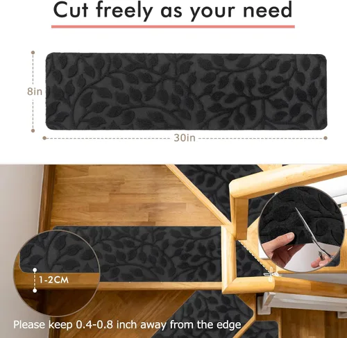 Miniatura 6 de Jaoul Alfombra antideslizante para peldaños de madera, para interiores, 8 x 30 pulgadas, 7 unidades, alfombra de seguridad antideslizante