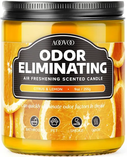 AOOVOO Vela altamente perfumada con aroma a cítricos y limón que elimina olores - Elimina rápidamente el 95% de los olores de mascotas, humo,