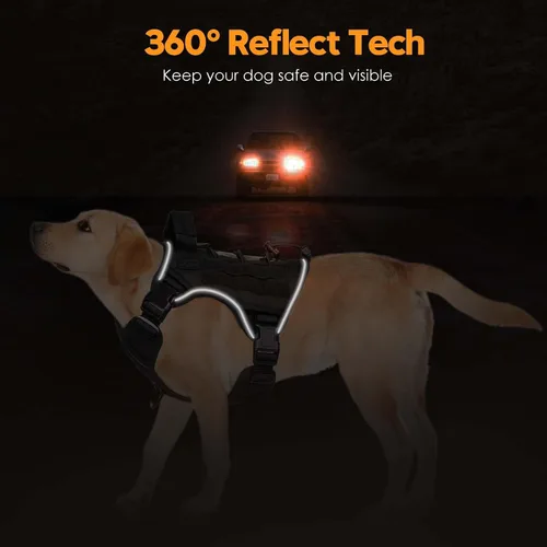 Miniatura 5 de Arnés táctico para perros grandes, chaleco reflectante ajustable sin tirones con sistema Molle, control de grado militar K9 para entrenamiento