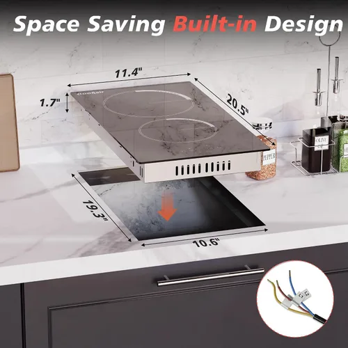 Miniatura 7 de Cocina eléctrica de 2 quemadores, 12 pulgadas, 3000 W, estufa eléctrica de cerámica de doble quemador con 9 niveles de potencia, bloqueo