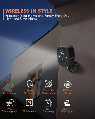 Miniatura 2 de Dzees Cámara de seguridad inalámbrica para exteriores - Actualización 2K 3MP batería WiFi cámara exterior inalámbrica, foco, sirena, detección