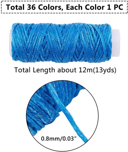Miniatura 2 de PH PandaHall 472 yardas, 36 colores, hilo encerado para coser, cuerdas de cera de 0.024 in, hilo de poliéster de costura, cuerdas de cera de joyería
