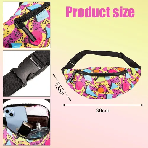 Miniatura 2 de Riñonera de neón de los años 80 y 90, paquete de cinturón retro, bolsa de cintura casual para hombres y mujeres y gorras de béisbol, sombreros