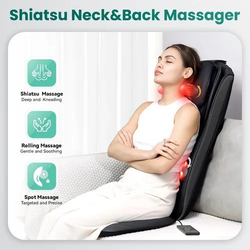 Miniatura 2 de Snailax Masajeador Shiatsu de espalda y cuello 2026 con calor, almohadilla para silla de masaje de amasamiento profundo, intensidad ajustable, cojín