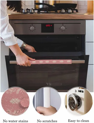 Miniatura 2 de Juego de 2 fundas para manijas de puerta de refrigerador con copos de nieve rosados, para lavavajillas, microondas, horno, nevera, estufa