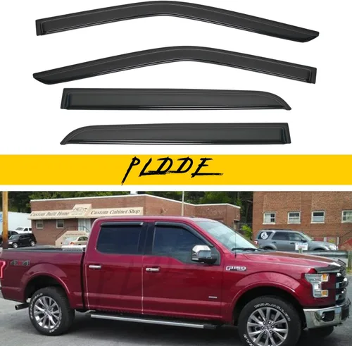 4 viseras adhesivas para ventana de ventilación de montaje exterior, para humo, sol, lluvia, compatibles con 15-23 F150 Crew Cab (Supercrew Cab)