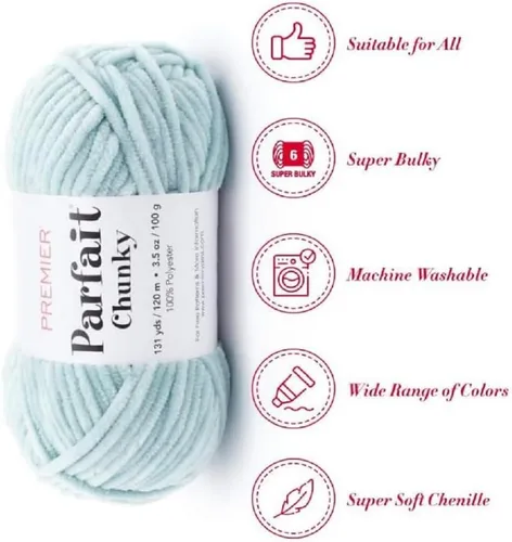 Miniatura 2 de Premier Yarns Parfait Hilo de Chenille Grueso 3.5 Oz Peso 6 Súper Voluminoso Paquete de 3 con Marcadores de Puntos de Bella's Stitch (Rain)