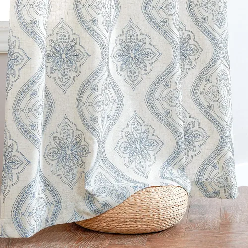 Miniatura 7 de Jinchan - Cortinas de lino bohemias para sala de estar, diseño bordado, cortinas para ventana, filtrado de luz, mezcla de lino, juego