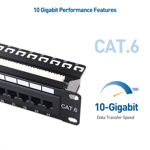 Miniatura 3 de Panel de conexiones Cable Matters de 24 puertos para montaje en rack o en pared de 19 pulgadas con barra de soporte, Panel de conexiones de red Cat6