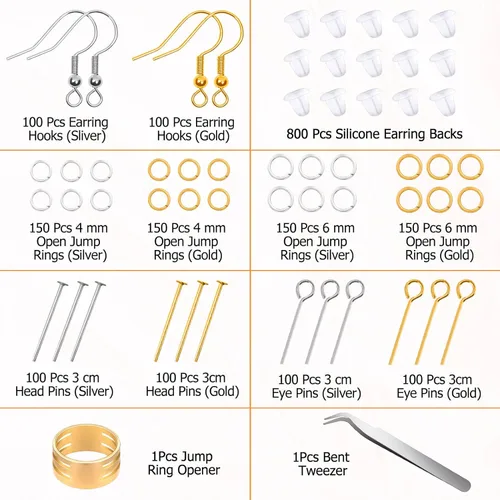 Miniatura 3 de Modacraft - Kit de fabricación de aretes hipoalergénicos, 2000 piezas, kit de suministros para hacer aretes con ganchos hipoalergénicos, componentes