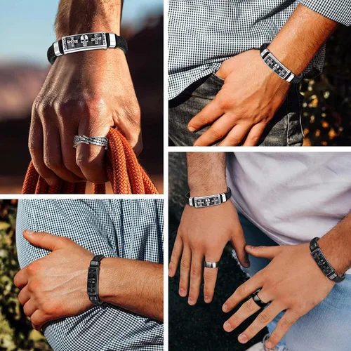 Miniatura 2 de Bestyle Pulseras vikingas trenzadas de cuero genuino para hombres y niños, pulseras vintage de martillo de Thorcalaveramasónico masón con cierre,