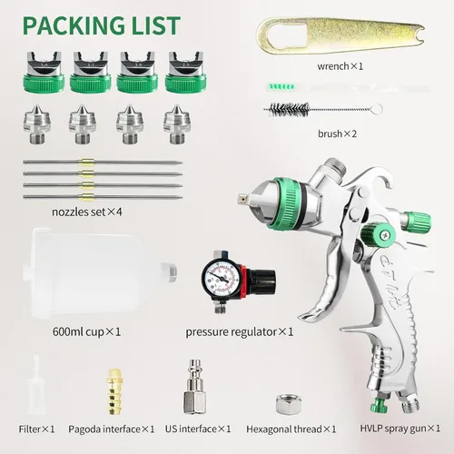 Miniatura 6 de Kit de pistola pulverizadora HVLP con boquillas de 1.4/1.7/2.0/2.5mm, pistola pulverizadora de pintura profesional para autos, reparación