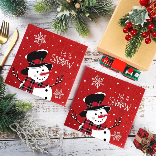 Miniatura 3 de 100 PIEZAS Servilletas de Papel de Navidad Muñeco de Nieve Deja que Nieve Servilletas Desechables Servilletas de Almuerzo de Invierno Servilleta