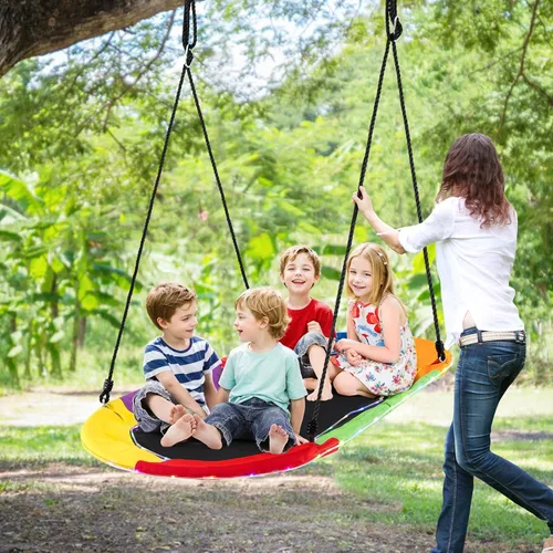 Miniatura 9 de Costzon Columpio de plataforma gigante de 700 libras y 60 pulgadas con luz, cuerdas ajustables para colgar, tela Oxford 600D impermeable, columpio