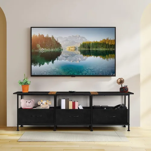 Miniatura 7 de ETELI Soporte de TV pequeño para sala de estar, centro de entretenimiento con consolas de TV de almacenamiento, mesas con aparadores de tela