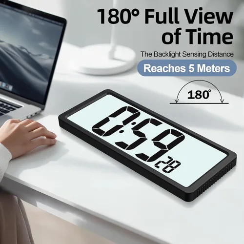 Miniatura 6 de XREXS Reloj de pared digital grande, funciona con pilas, con retroiluminación, temporizador de pantalla grande LED de 15 pulgadas con temperatura