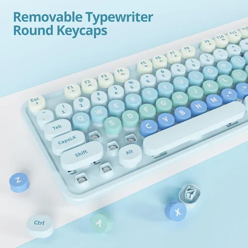 Miniatura 5 de Teclado y mouse azules, bonito combo de teclado y mouse inalámbricos, teclado de máquina de escribir de tamaño completo con teclado numérico, azul