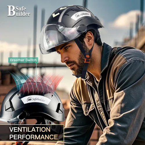 Miniatura 6 de Casco de Seguridad de Construcción con Visera Casco Duro ABS Cascos Duros de Ventilación Ajustable Protección de Cabeza de Trabajo Industrial