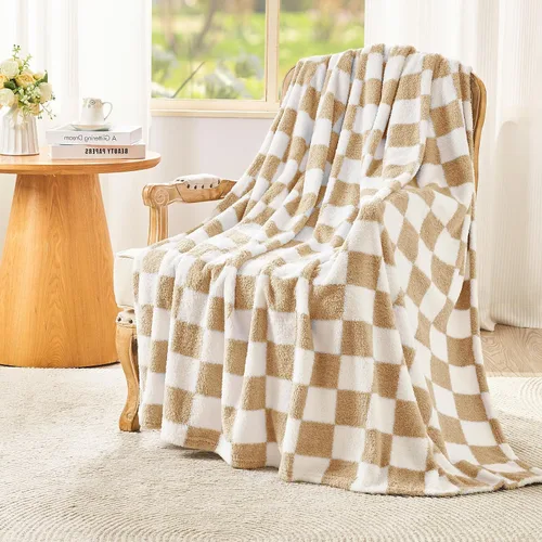 Miniatura 33 de EMME Manta de vellón, manta jacquard 3D para sofá y cama, manta suave, acogedora y esponjosa, ligera, de franela de lujo con diseño de cuadrícula