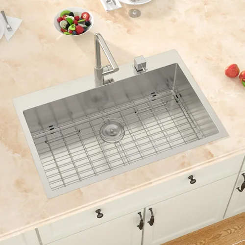 Miniatura 12 de Fregadero de cocina negro de 30 pulgadas empotrado - Fregadero de acero inoxidable 304 de 30x18x9, fregadero de un solo tazón negro de calibre 18