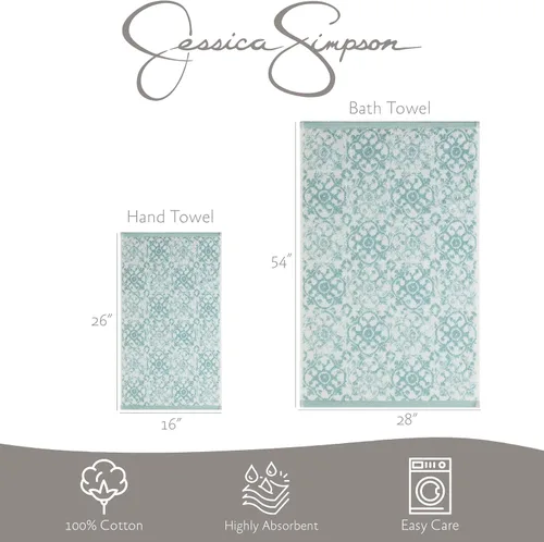 Miniatura 3 de Jessica Simpson Juego de 4 toallas de baño Aziza Decoración de baño premium Incluye 2 toallas de mano y 2 toallas de ducha 100% algodón