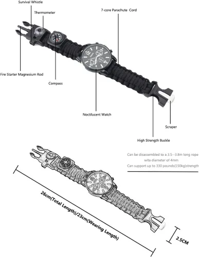 Miniatura 3 de Pulsera de supervivencia deportiva al aire libre, 7 núcleos Paracord Mountaineer Noctilucente Reloj de emergencia Herramientas de primeros auxilios