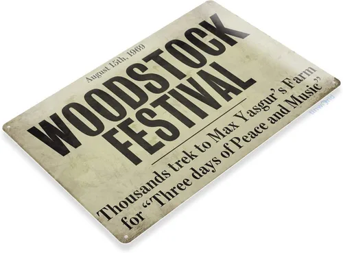 Miniatura 2 de Tinworld Cartel de estaño: Woodstock Festival Retro Music Metal Decor Shop Store Cave A691