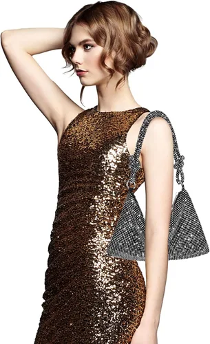 Miniatura 2 de Bolso de noche brillante con diamantes de imitación, bolso de mano plateado tipo clutch para mujeres, bolsos cruzados para fiesta, baile