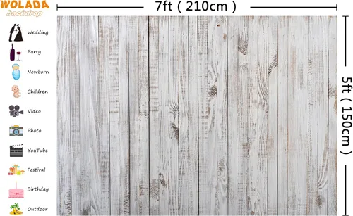 Miniatura 3 de Telón de fondo de madera vintage de 7 x 5 pies, estilo retro, rústico, blanco, gris, para fotografía de niños, adultos, fotomatón, sesión de video