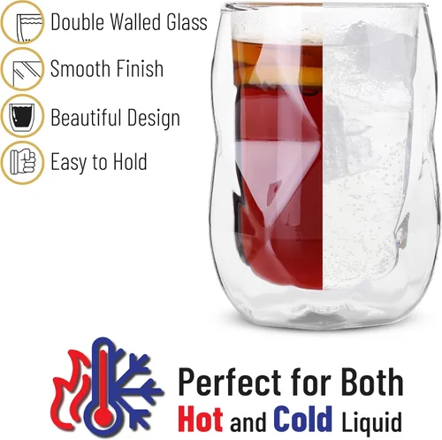 Miniatura 4 de BTAT - Vasos de doble pared, paquete de 4, 12 onzas (11.8 fl oz), vasos de vidrio aislados en forma de diamante, vasos de doble pared para té