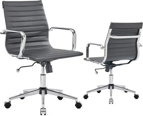 Miniatura 9 de Soporte de espalda media con reposabrazos ergonómico para oficina, escritorio giratorio ajustable de cuero vegano, sillas de recepcionista