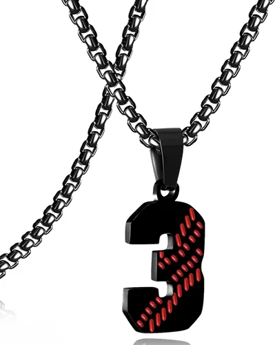 Miniatura 153 de SKQIR Colgante de número de jersey de béisbol para hombres y niños - Cadena de acero inoxidable para atletas - Negro