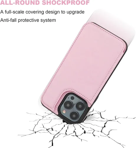 Miniatura 6 de ONETOP Compatible con iPhone 15 Pro Max Funda Billetera con Portador de Tarjetas, Funda de Cuero PU con Soporte y Ranuras para Tarjetas, Doble Rosa