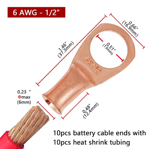 Miniatura 83 de TKDMR - Kit de 264 piezas de extremos de cable de batería, 132 piezas de terminales de anillo de lengüetas de cable de cobre resistentes AWG 8 6 4 2