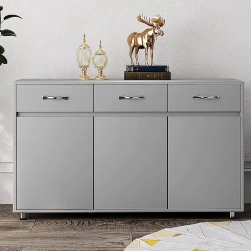 RASOO Armario de cocina buffet, aparador de almacenamiento, armario, aparador de buffet, cocina (gris, 3 puertas y 3 cajones)