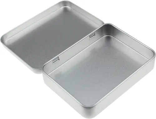 Miniatura 6 de 12 recipientes rectangulares de metal vacíos con bisagras para necesidades básicas, organizador de almacenamiento para el hogar, juego de mini Plata