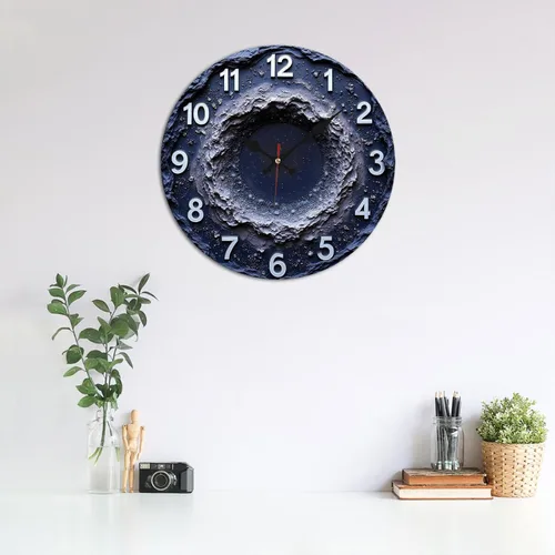 Miniatura 3 de Meteor Crater Texture Wooden Wall Clock with Distressed White Numerals 25x25cm