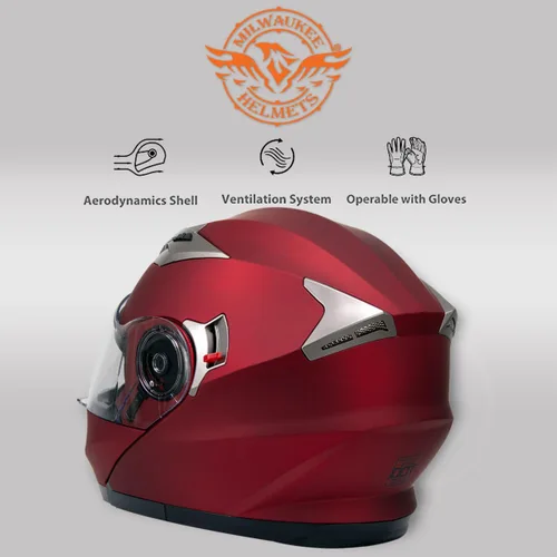 Miniatura 6 de Milwaukee Helmets MPH9826DOT - Casco modular de motocicleta 'ionizado' rojo plano avanzado con visera desplegable