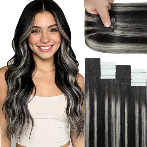 Miniatura 10 de Lacer Extensiones de cabello humano Remy con cinta, 20 piezas, 1.76 oz, extensiones de cabello humano con cinta color marrón chocolate a rubio