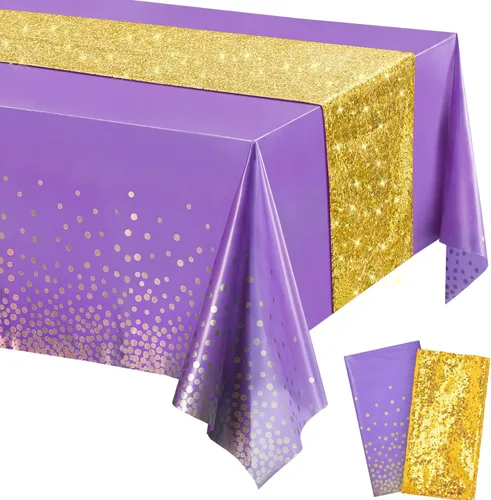 Miniatura 21 de Irenare Juego de Mantel y Camino de Mesa con Lentejuelas, Diseño de Lunares y Confeti, Cubierta de Mesa de Plástico con Purpurina, Decoraciones