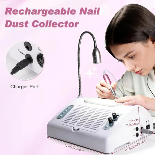 Miniatura 5 de Biutee Colector de polvo de uñas, 5 en 1, 80 W, extractor profesional de 30000 rpm, máquina de taladro eléctrico de uñas con lámpara LED UV de 48