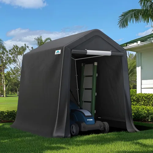 ADVANCE OUTDOOR Cobertizo de almacenamiento portátil para exteriores de 6 x 8 pies con 2 puertas enrollables con cremallera y rejillas de